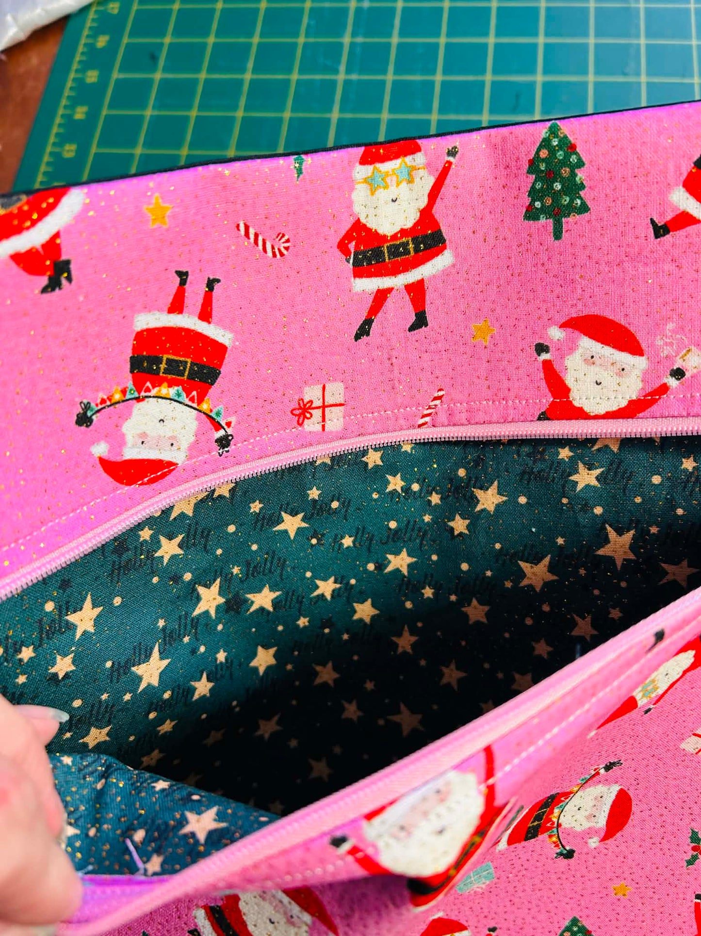 Santa on Pink (Gold Glitter) ~ Small