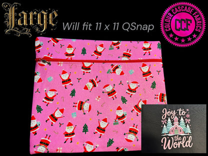 Santa On Pink (Gold Glitter) ~ Large (Red Zip)