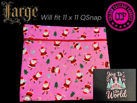 Santa On Pink (Gold Glitter) ~ Large (Red Zip)