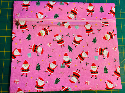 Santa On Pink (Gold Glitter) ~ Large (Pink Zip)