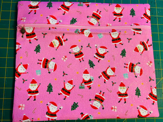 Santa On Pink (Gold Glitter) ~ Large (Pink Zip)