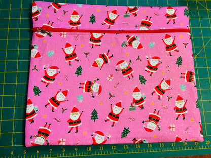 Santa On Pink (Gold Glitter) ~ Large (Red Zip)